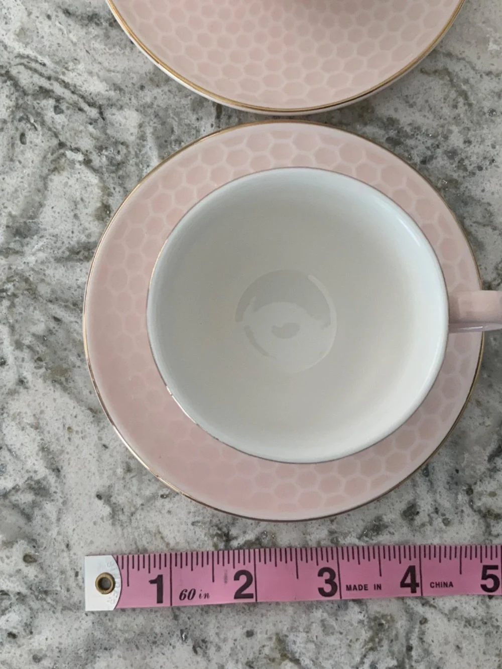 Pink & Gold Honeycomb Teacup & Saucer Set – 2 Place Settings